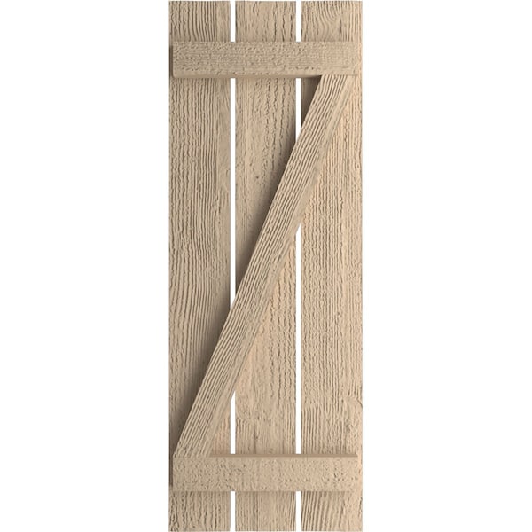 Rustic Three Board Spaced Board-n-Batten Rough Sawn Faux Wood Shutters W/Z-Board, 17 1/2W X 70H